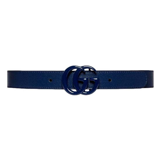 Gucci Double GG Marmont Belt Leather Blue 110/44 available at Queen Bee of Beverly Hills