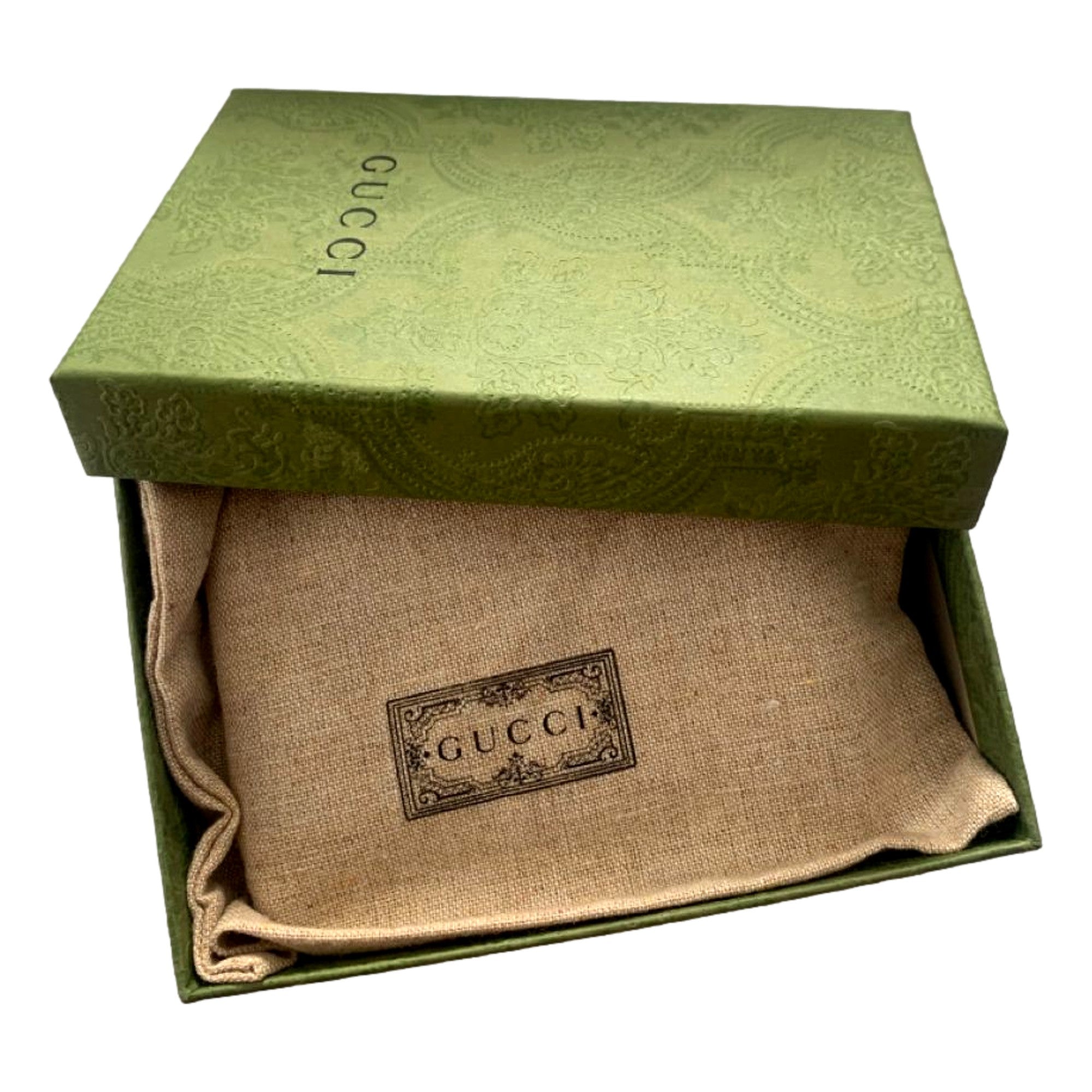 Gucci Gilbert Calf Leather GG Trifold Wallet Beige