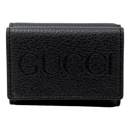 Gucci Embossed Logo Mini Tri-Fold Wallet Black Pebbled Leather available at Queen Bee of Beverly Hills
