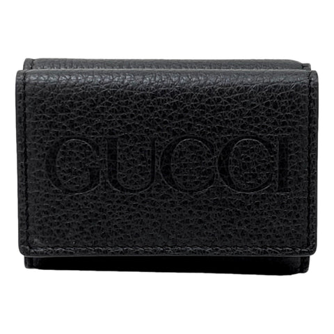 Gucci Embossed Logo Mini Tri-Fold Wallet Black Pebbled Leather available at Queen Bee of Beverly Hills