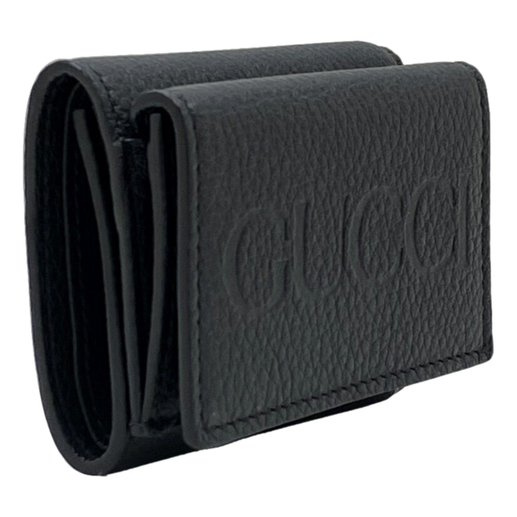 Gucci Embossed Logo Mini Tri-Fold Wallet Black Pebbled Leather available at Queen Bee of Beverly Hills