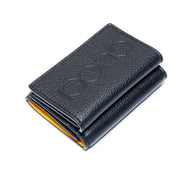 Gucci Embossed Logo Mini Tri-Fold Wallet Black Yellow Pebbled Leather available at Queen Bee of Beverly Hills