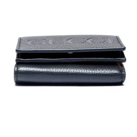 Gucci Embossed Logo Mini Tri-Fold Wallet Black Yellow Pebbled Leather available at Queen Bee of Beverly Hills
