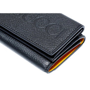 Gucci Embossed Logo Mini Tri-Fold Wallet Black Yellow Pebbled Leather available at Queen Bee of Beverly Hills