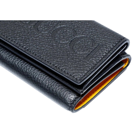 Gucci Embossed Logo Mini Tri-Fold Wallet Black Yellow Pebbled Leather available at Queen Bee of Beverly Hills