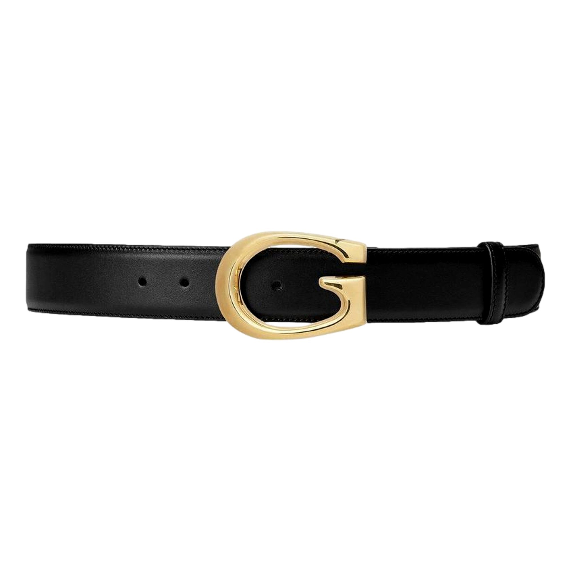 Gucci G Boarded Dyana Lux Gold Belt Black Leather Size 75/30 available at Queen Bee of Beverly Hills