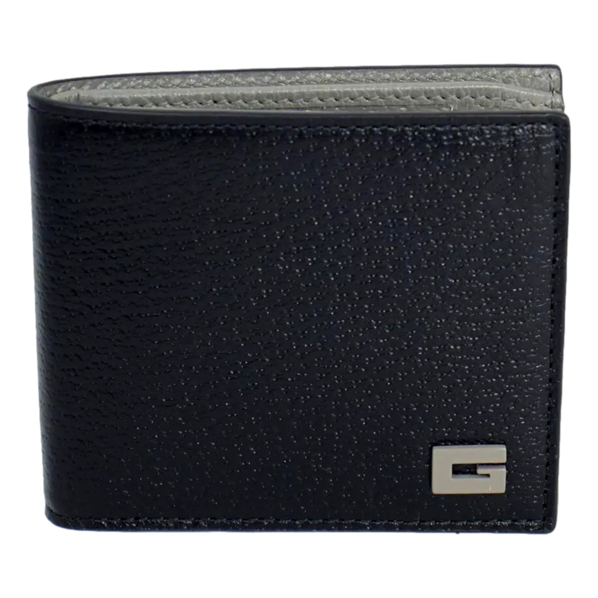 Gucci G Detail Black and Grey Leather Bifold Wallet available at Queen Bee of Beverly Hills