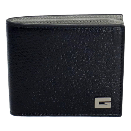 Gucci G Detail Black and Grey Leather Bifold Wallet available at Queen Bee of Beverly Hills