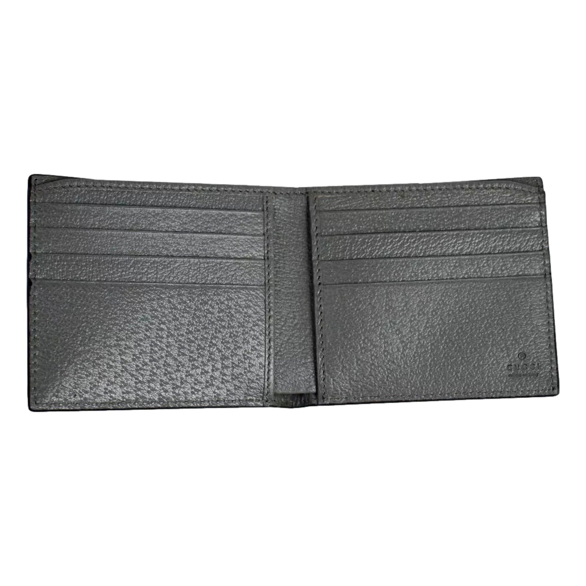 Gucci G Detail Black and Grey Leather Bifold Wallet available at Queen Bee of Beverly Hills