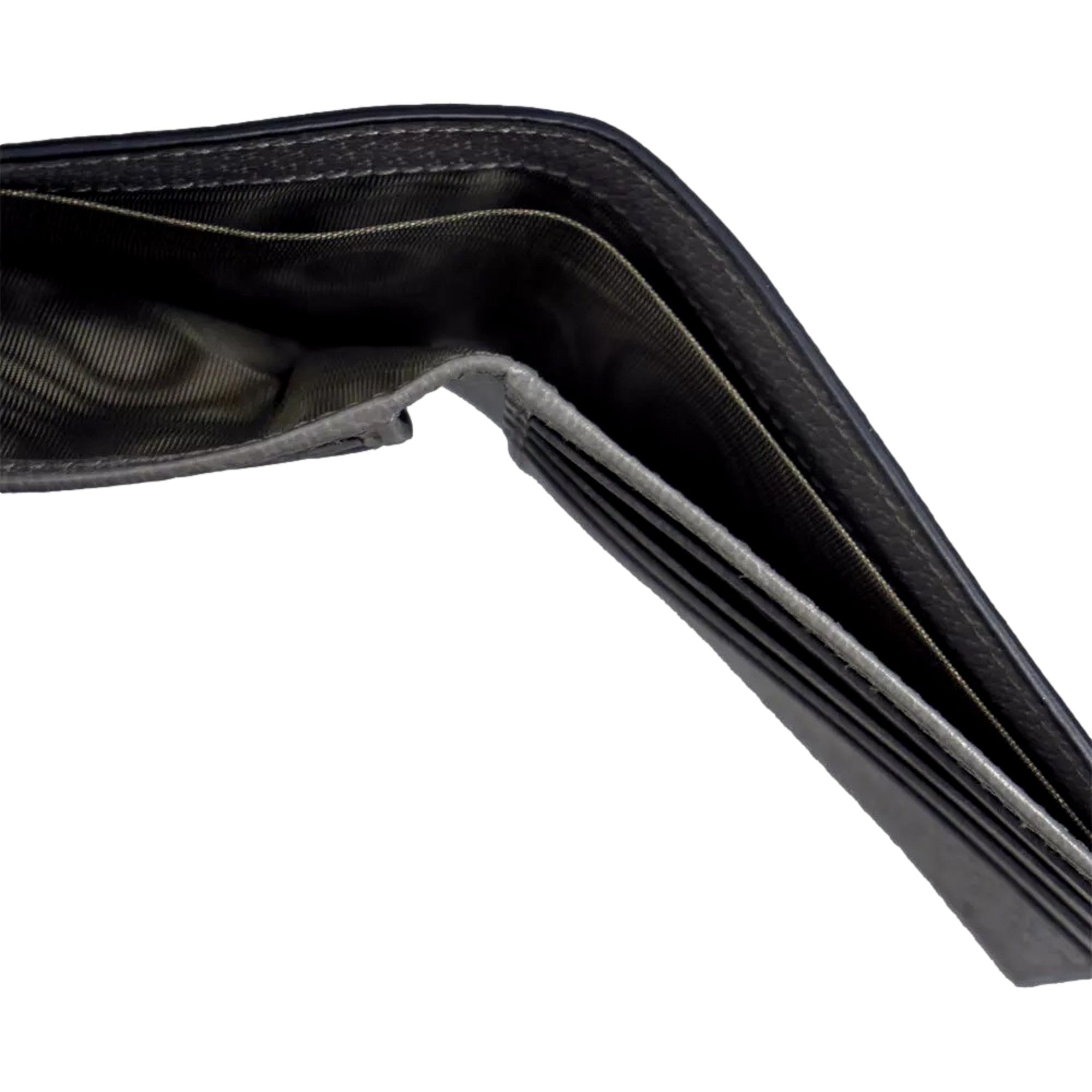 Gucci G Detail Black and Grey Leather Bifold Wallet available at Queen Bee of Beverly Hills