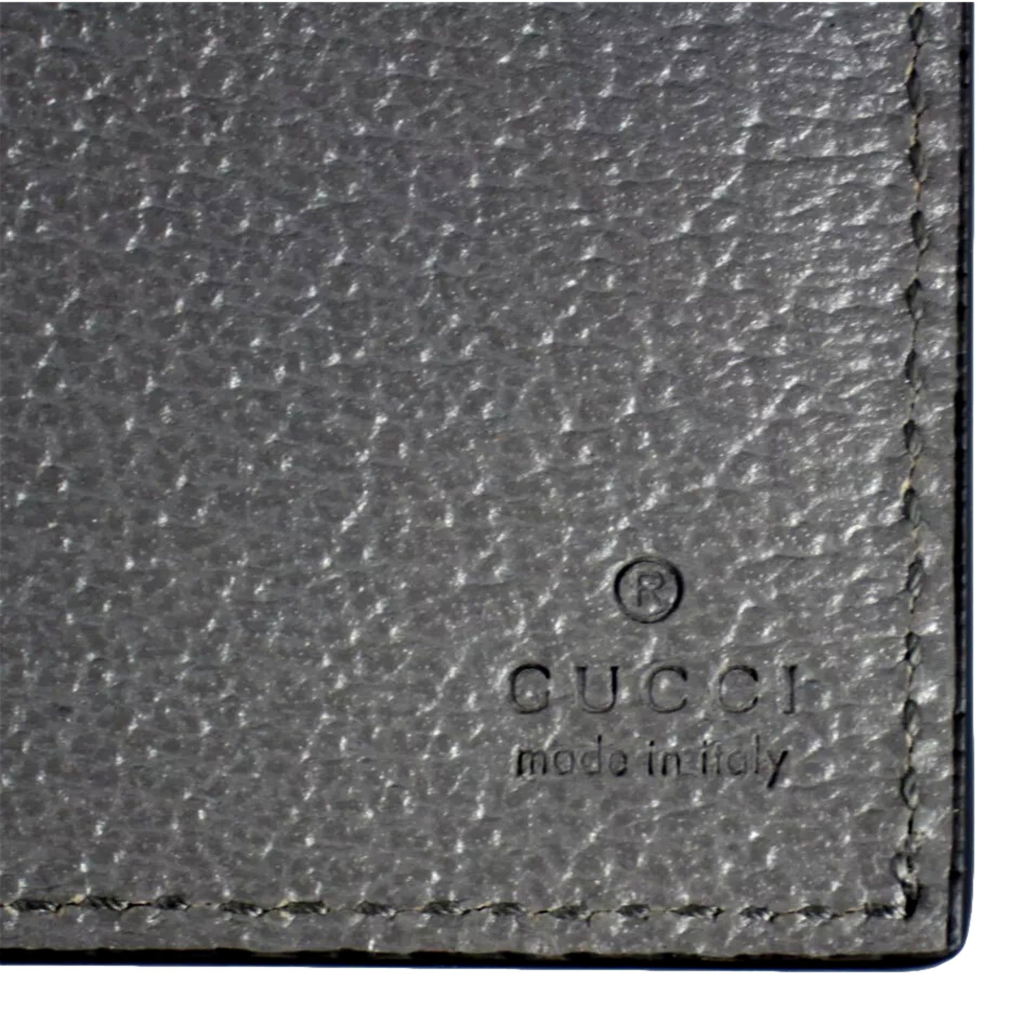 Gucci G Detail Black and Grey Leather Bifold Wallet available at Queen Bee of Beverly Hills