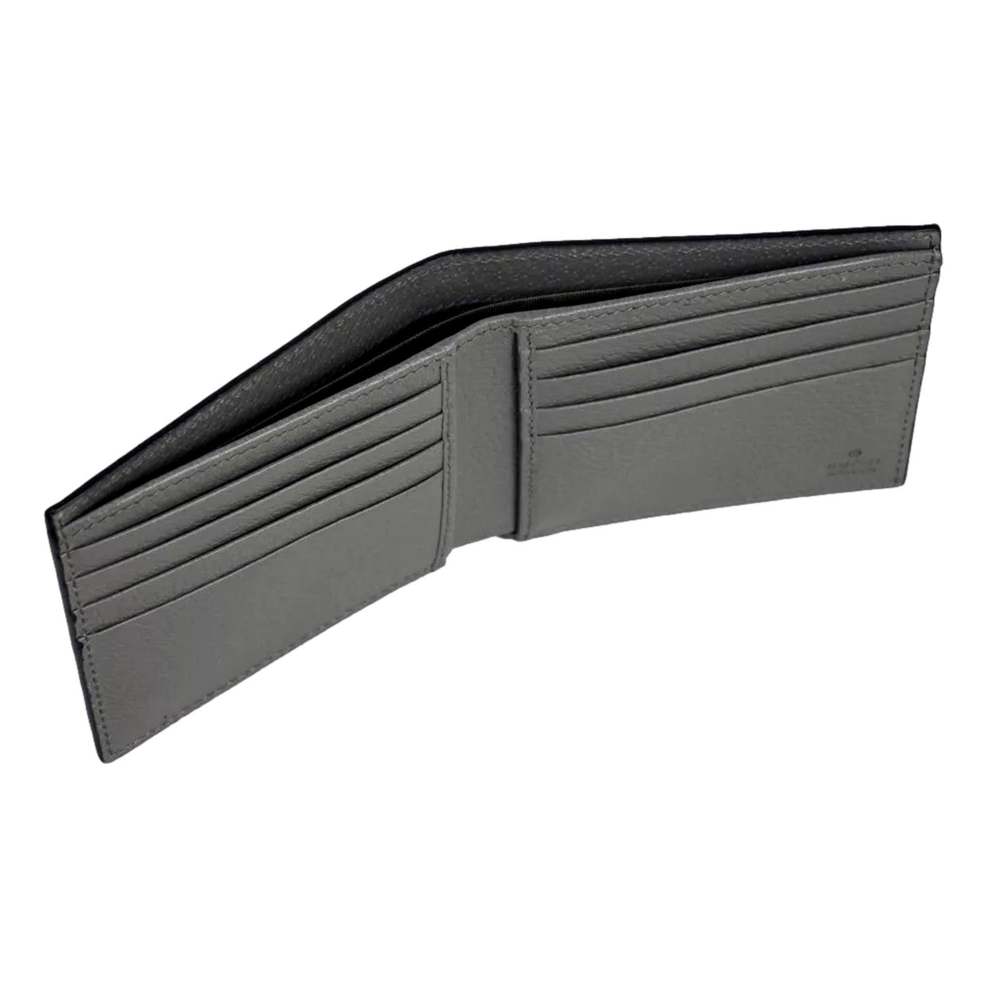 Gucci G Detail Black and Grey Leather Bifold Wallet available at Queen Bee of Beverly Hills