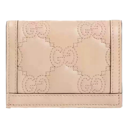 Gucci GG Matelassé Pink Sand Leather Card Case Wallet