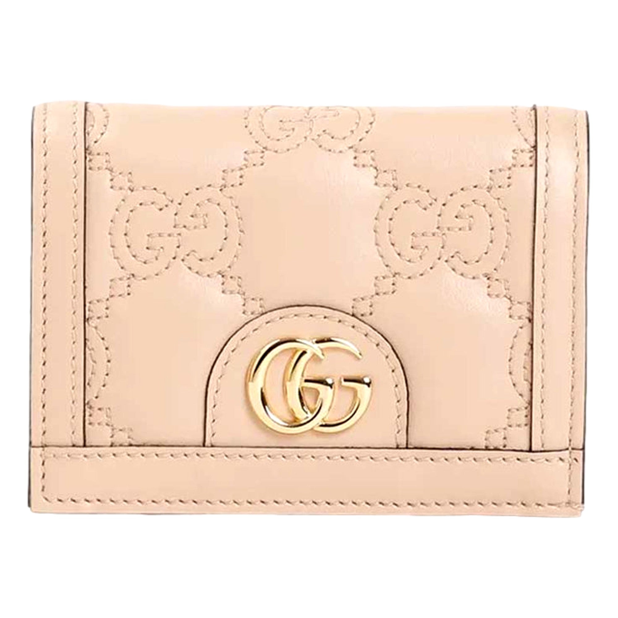 Gucci GG Matelassé Pink Sand Leather Card Case Wallet