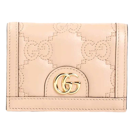 Gucci GG Matelassé Pink Sand Leather Card Case Wallet