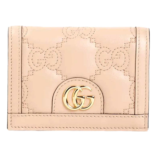 Gucci GG Matelassé Pink Sand Leather Card Case Wallet