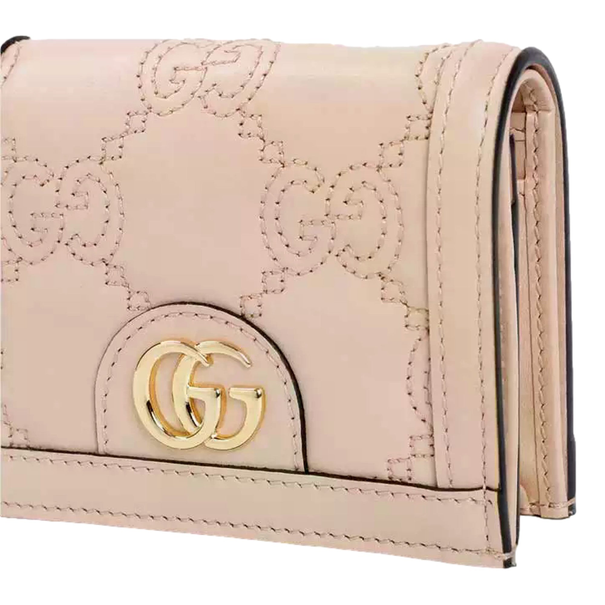 Gucci GG Matelassé Pink Sand Leather Card Case Wallet