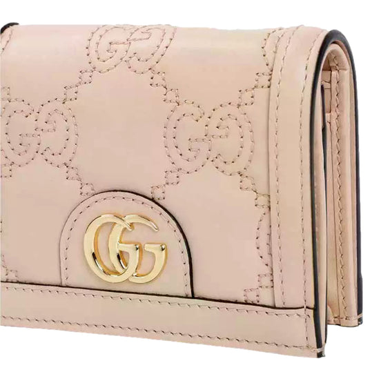 Gucci GG Matelassé Pink Sand Leather Card Case Wallet