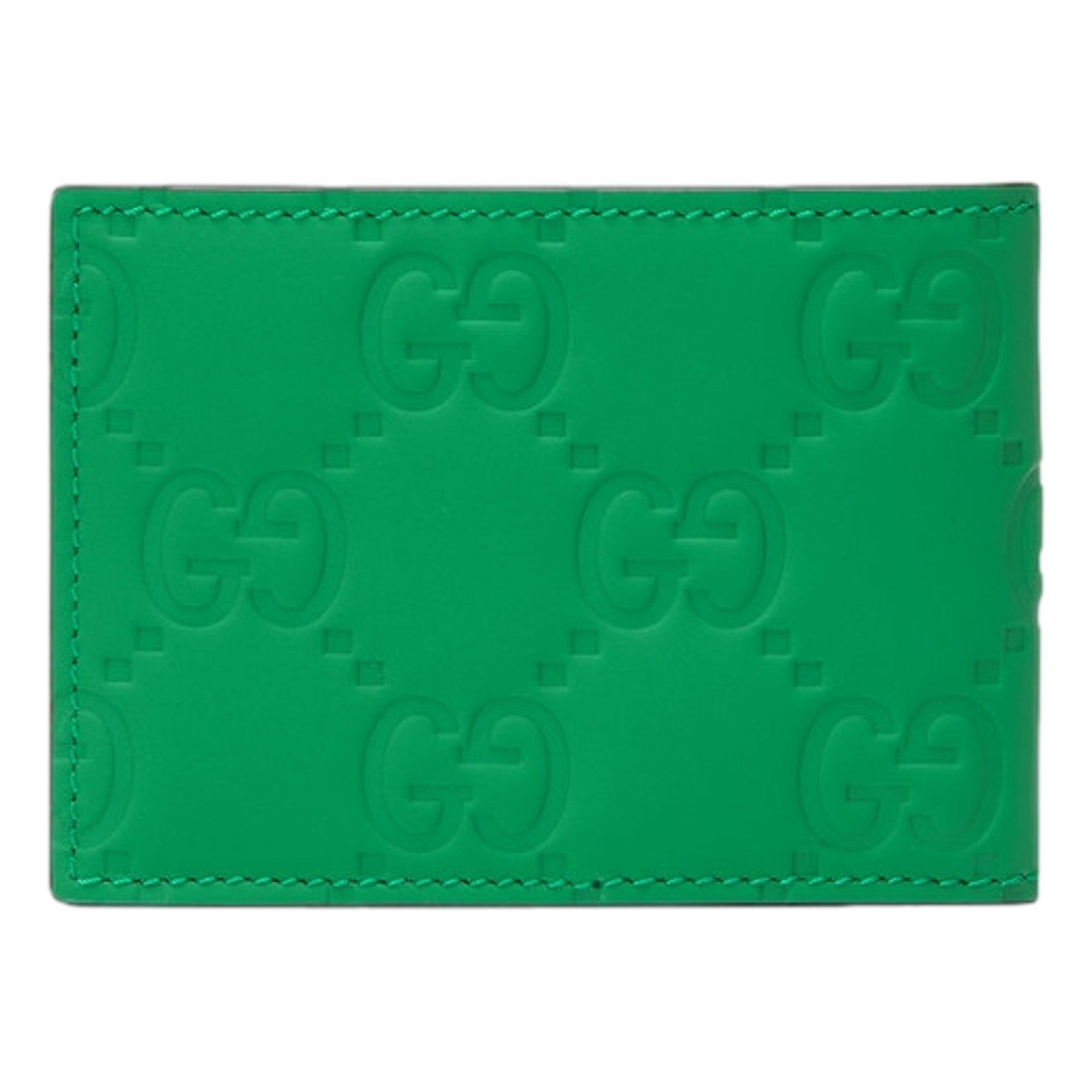 Gucci GG Leather Green Rubber Effect Bifold Wallet