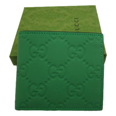 Gucci GG Leather Green Rubber Effect Bifold Wallet