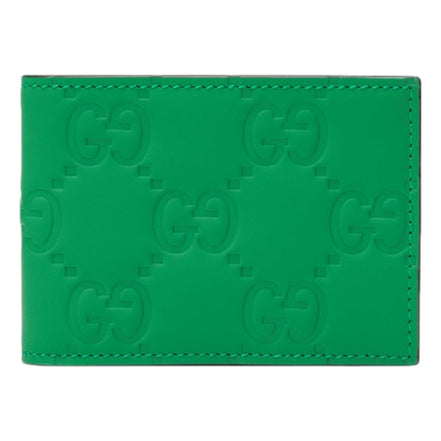 Gucci GG Leather Green Rubber Effect Bifold Wallet