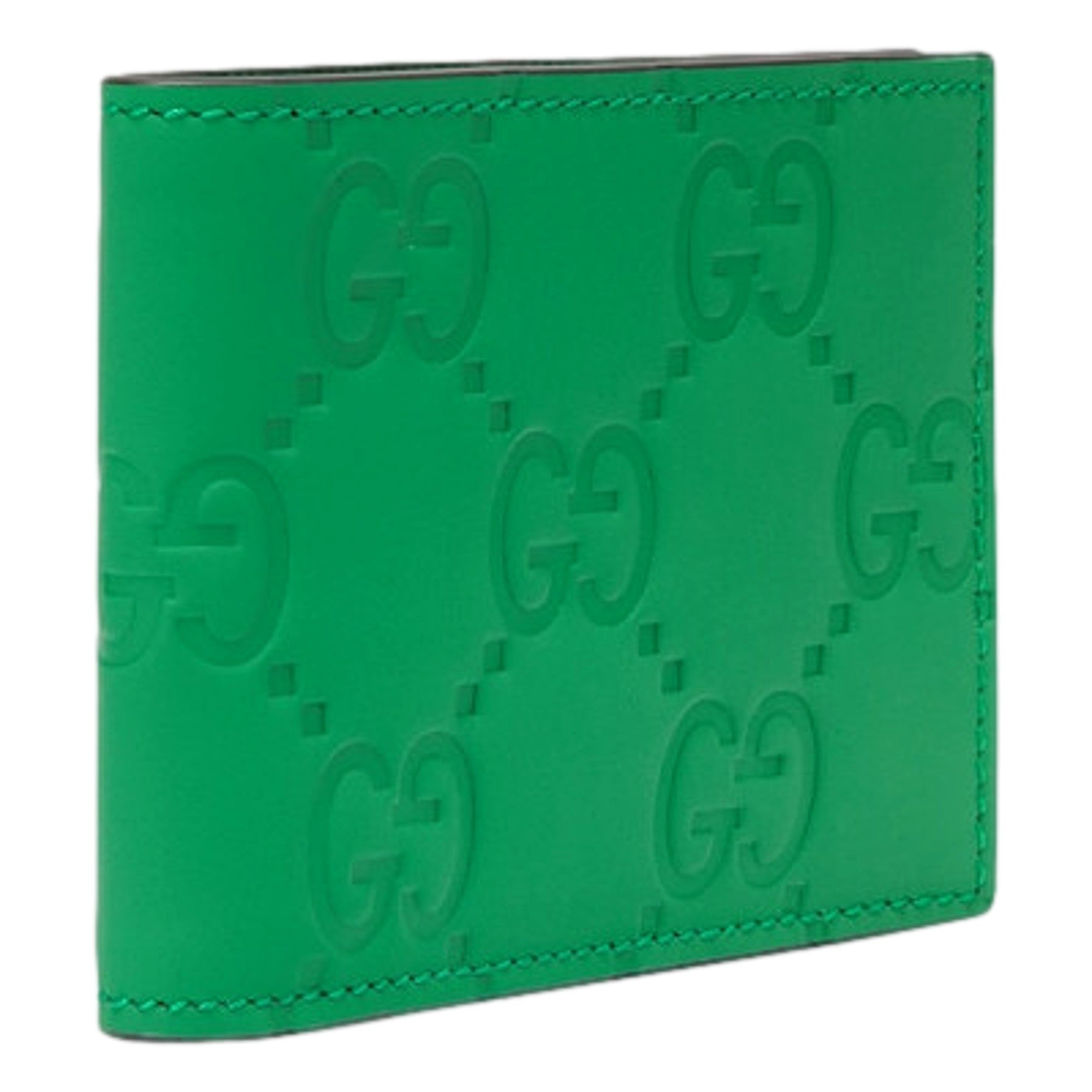 Gucci GG Leather Green Rubber Effect Bifold Wallet
