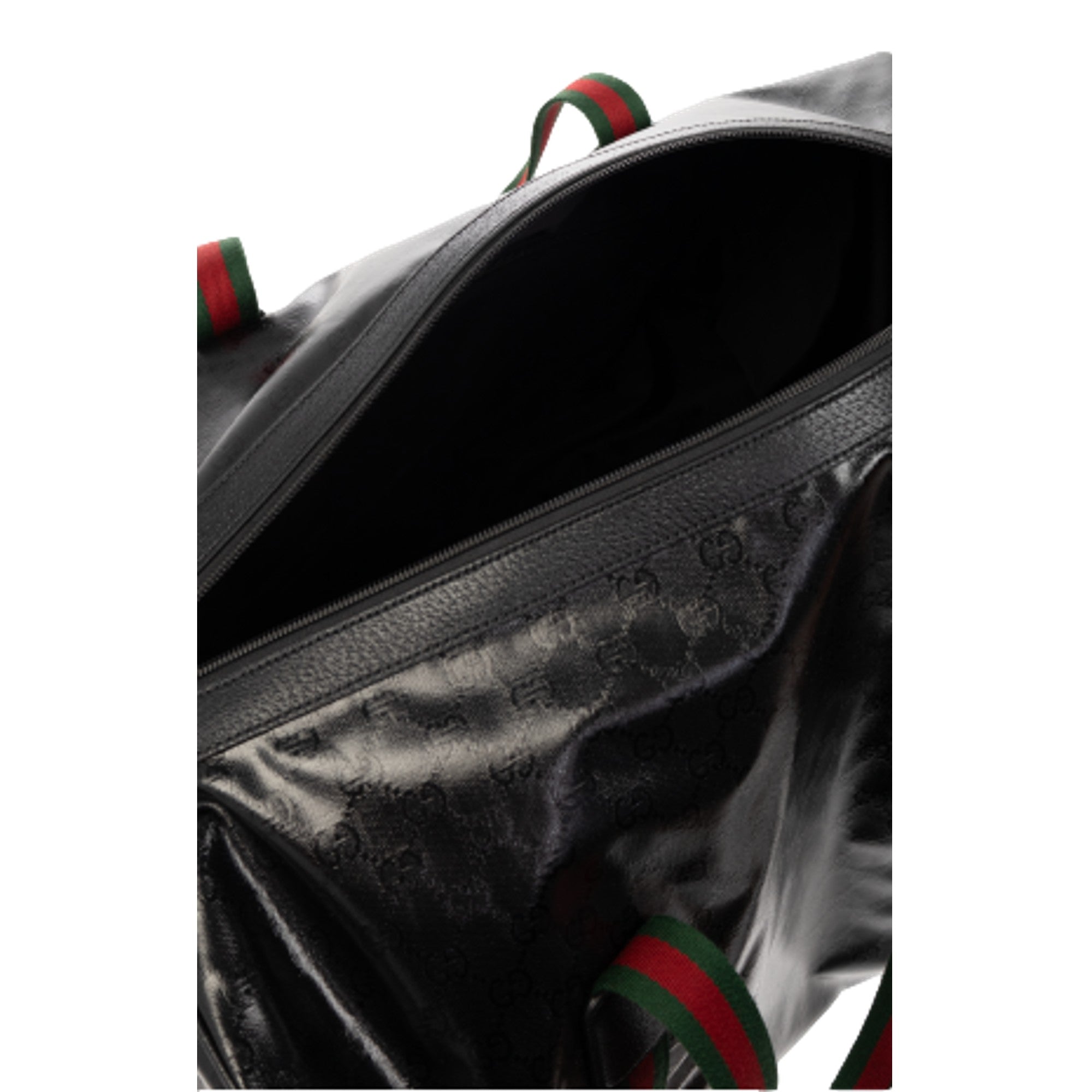 Gucci GG Black Glossy ‘Duffle Maxi’ Calfskin Leather Trim Duffel Bag available at Queen Bee of Beverly Hills