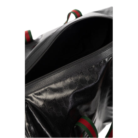 Gucci GG Black Glossy ‘Duffle Maxi’ Calfskin Leather Trim Duffel Bag available at Queen Bee of Beverly Hills