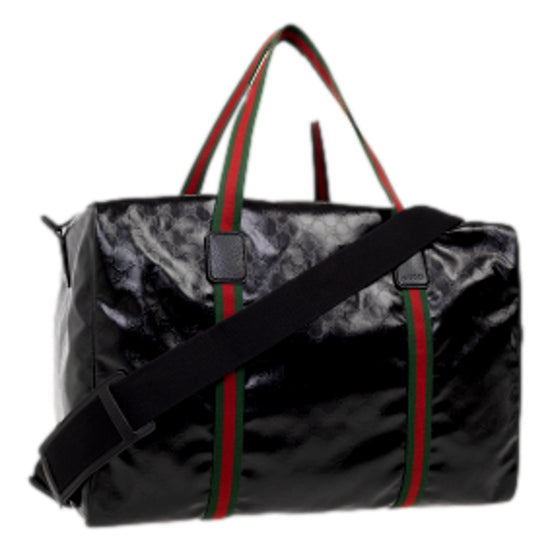Gucci GG Black Glossy ‘Duffle Maxi’ Calfskin Leather Trim Duffel Bag available at Queen Bee of Beverly Hills