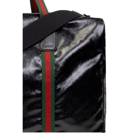 Gucci GG Black Glossy ‘Duffle Maxi’ Calfskin Leather Trim Duffel Bag available at Queen Bee of Beverly Hills