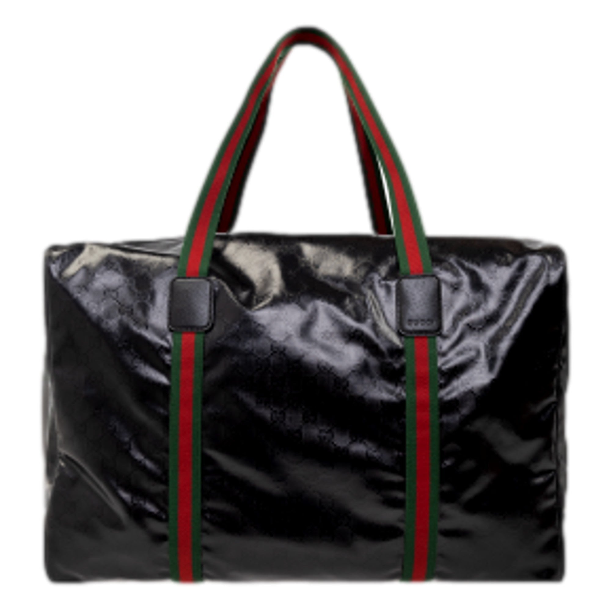 Gucci GG Black Glossy ‘Duffle Maxi’ Calfskin Leather Trim Duffel Bag available at Queen Bee of Beverly Hills