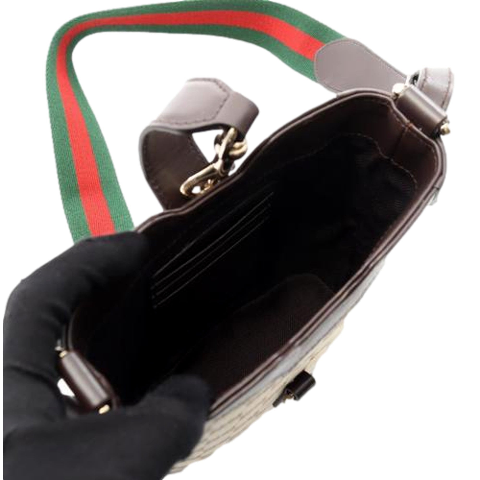 Gucci Original GG Canvas Beige Brown Webstripe Mini Bucket Bag