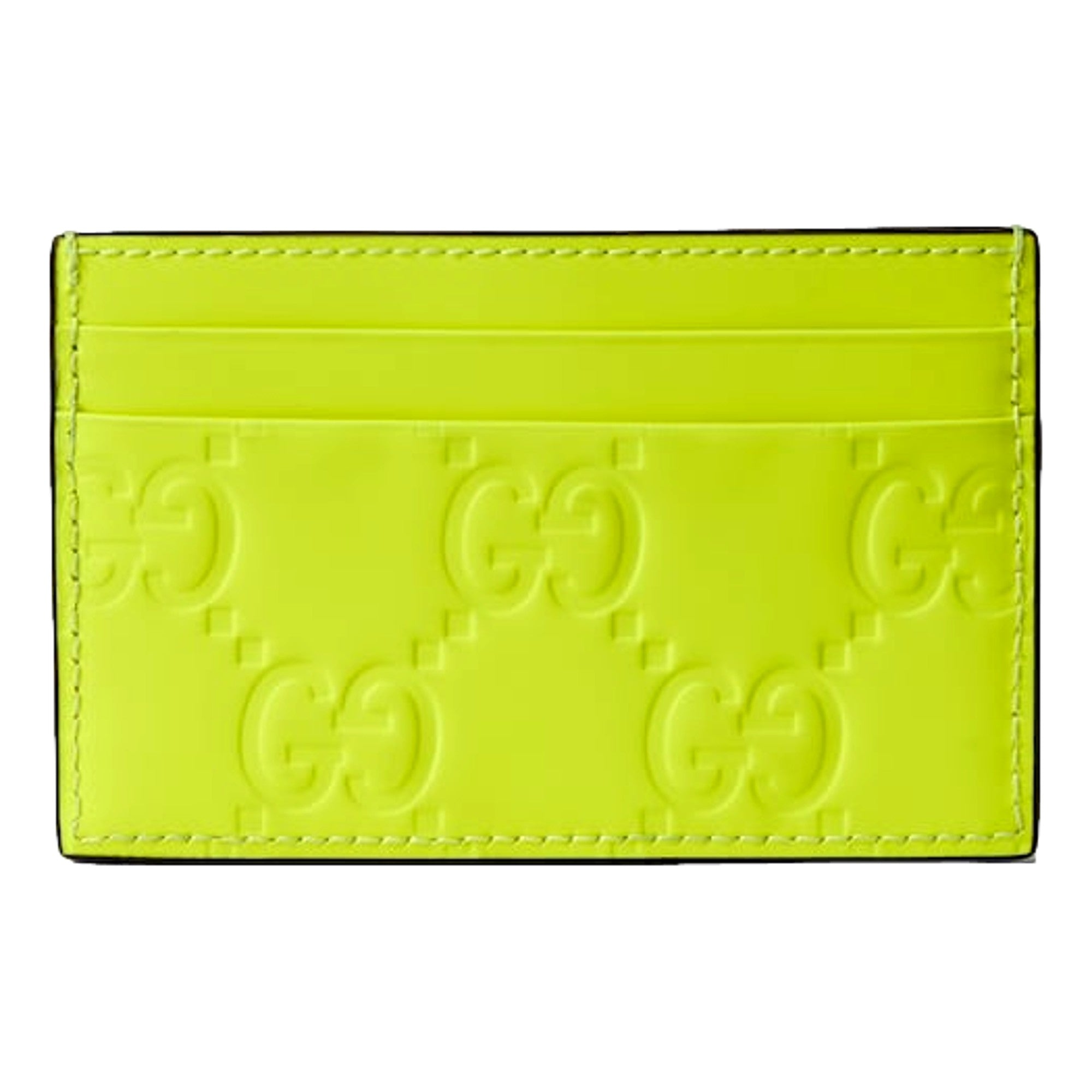 Gucci GG Rubber Effect Neon Yellow Guccissima Leather Card Case Wallet