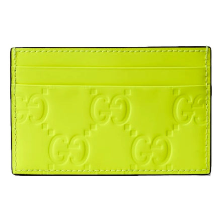 Gucci GG Rubber Effect Neon Yellow Guccissima Leather Card Case Wallet