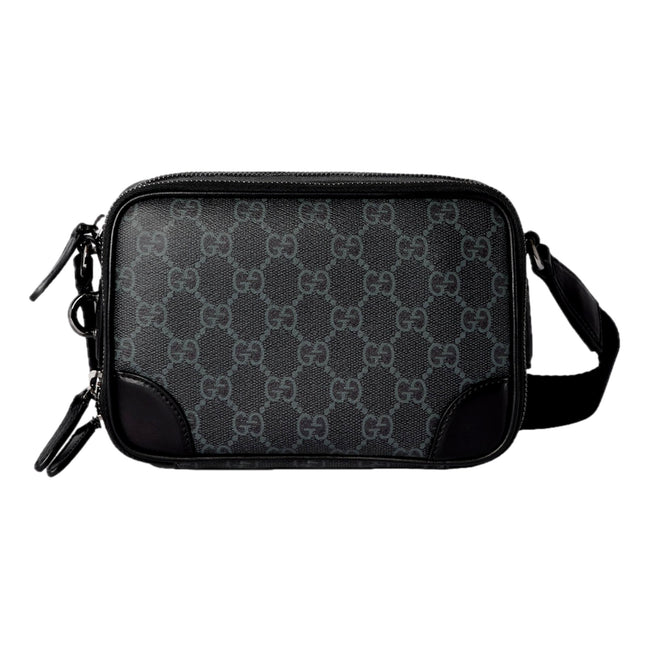 Gucci GG Black Canvas and Leather Unisex Dual Compartment Crossbody Bag