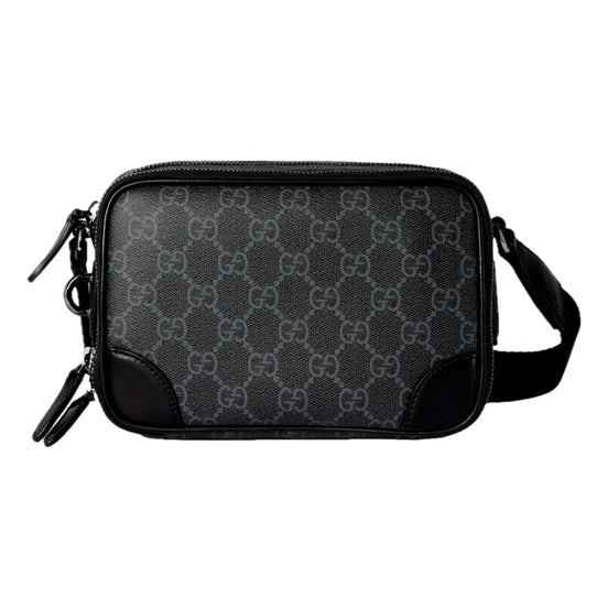 Gucci GG Black Canvas and Leather Unisex Dual Compartment Crossbody Bag