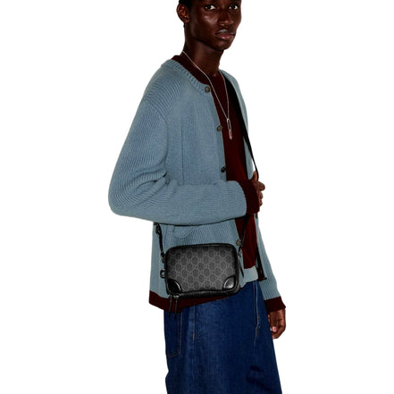 Gucci GG Black Canvas and Leather Unisex Dual Compartment Crossbody Bag