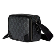Gucci GG Black Canvas and Leather Unisex Dual Compartment Crossbody Bag