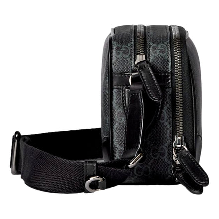 Gucci GG Black Canvas and Leather Unisex Dual Compartment Crossbody Bag