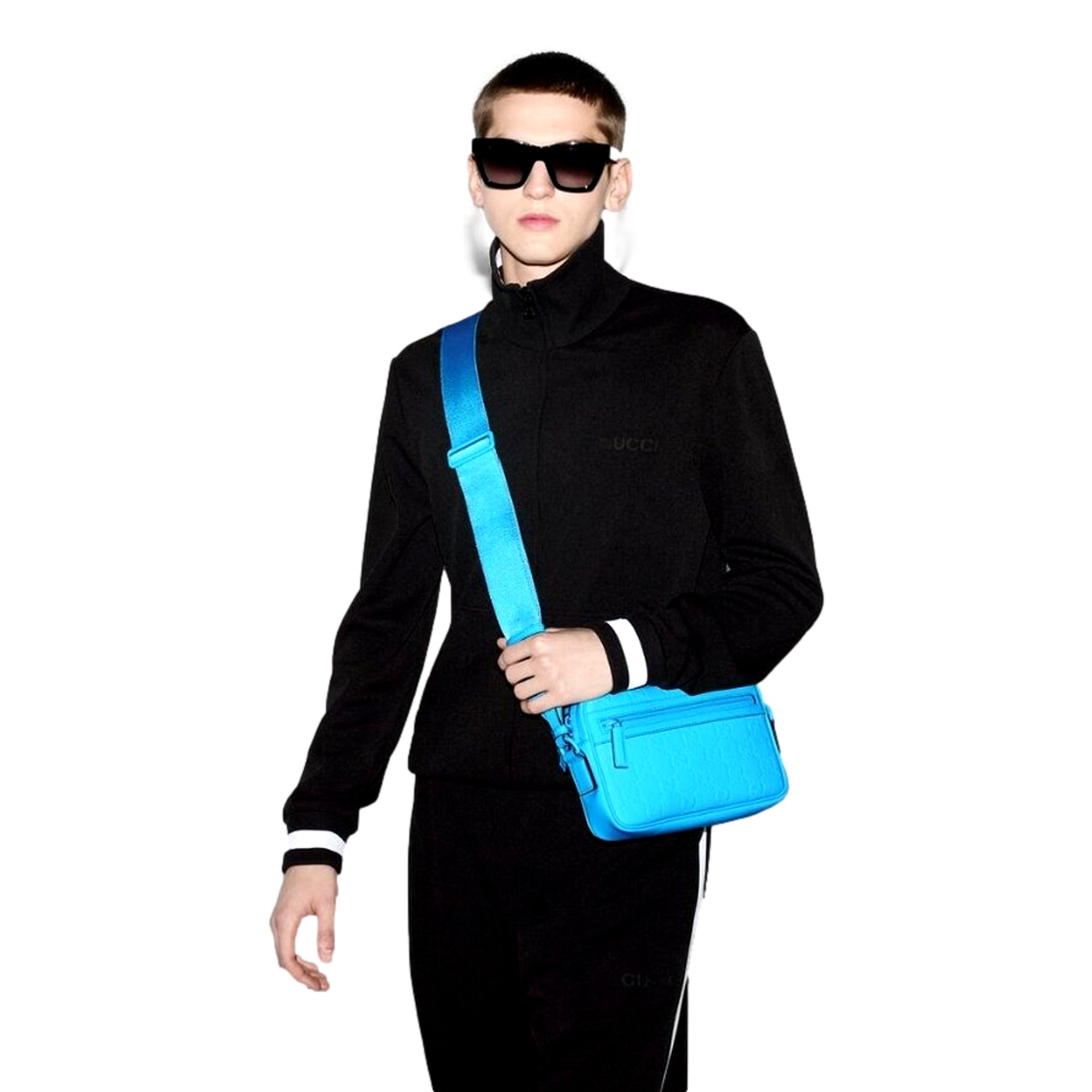 Gucci GG Rubber Effect Crossbody Bag in Blue sold at Queen Bee of Beverly Hills