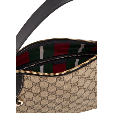 Gucci GG Emblem Surpeme Canvas Medium Leather Shoulder Bag Black Beige