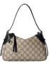 Gucci GG Emblem Surpeme Canvas Leather Shoulder Bag Black Beige
