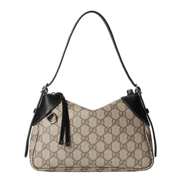 Gucci GG Emblem Surpeme Canvas Leather Shoulder Bag Black Beige