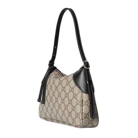 Gucci GG Emblem Surpeme Canvas Leather Shoulder Bag Black Beige