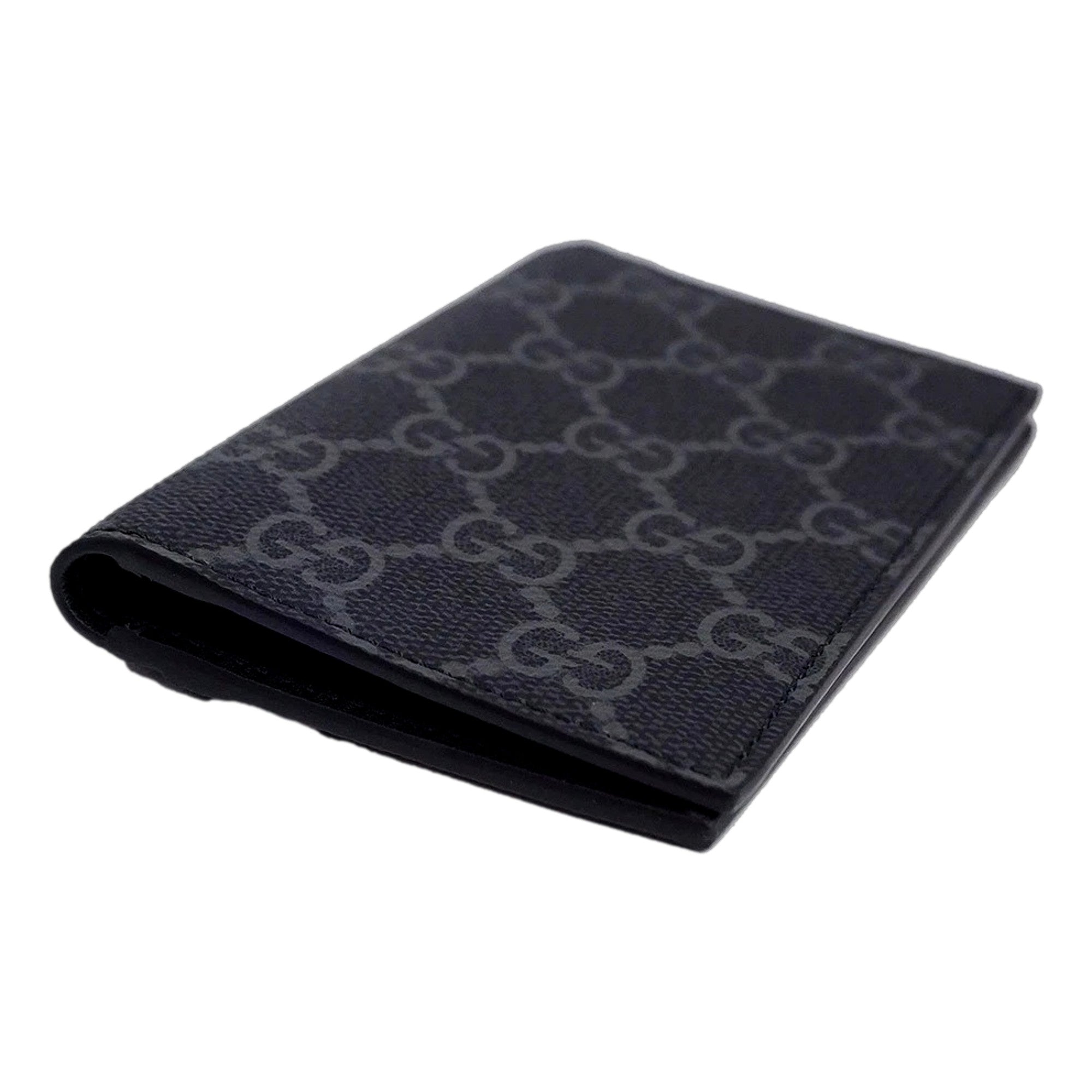 Gucci GG Emblem Black Leather and Canvas Vertical Bifold Wallet - Available at Queen Bee of Beverly Hills