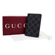 Gucci GG Emblem Black Leather and Canvas Vertical Bifold Wallet - Available at Queen Bee of Beverly Hills
