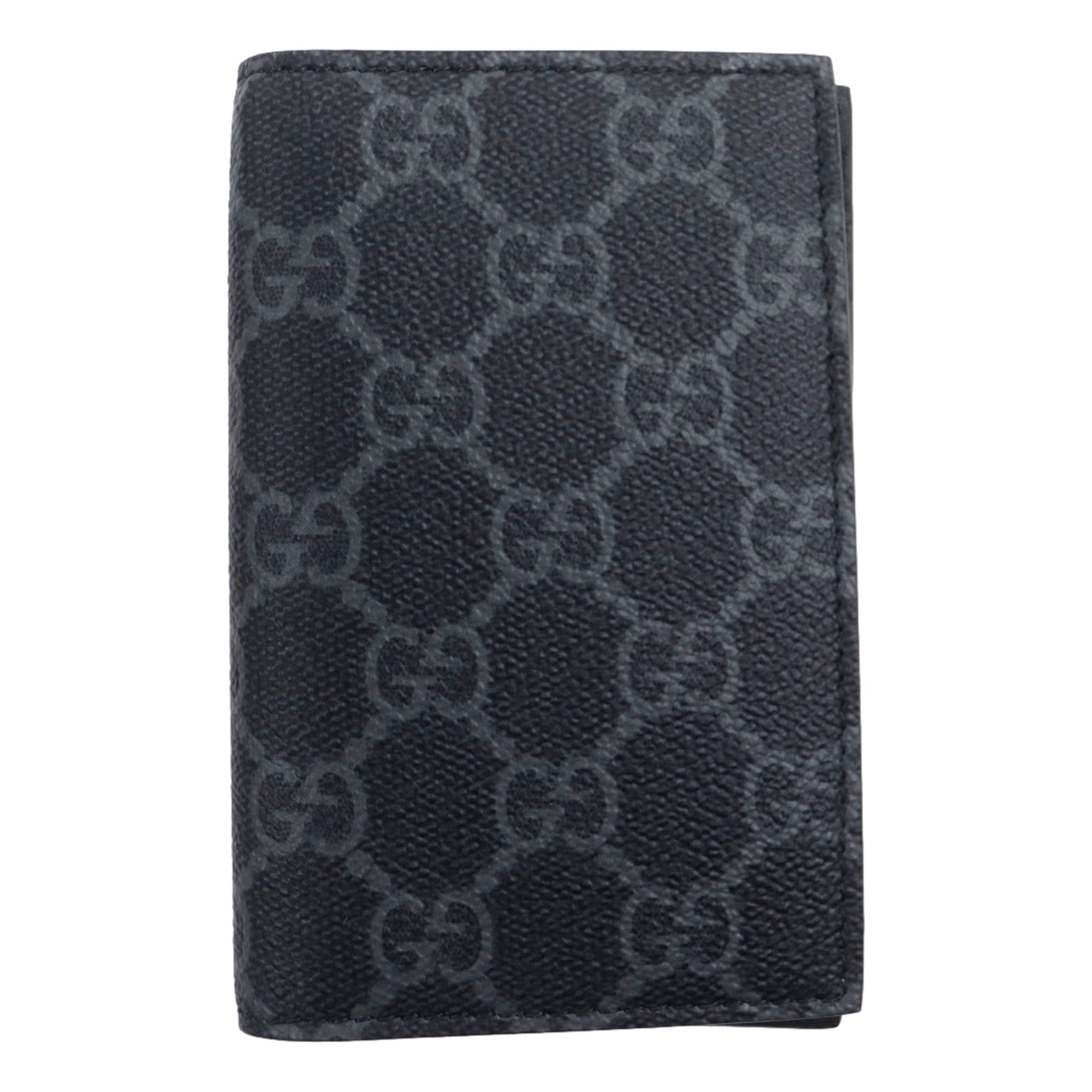 Gucci GG Emblem Black Leather and Canvas Vertical Bifold Wallet - Available at Queen Bee of Beverly Hills