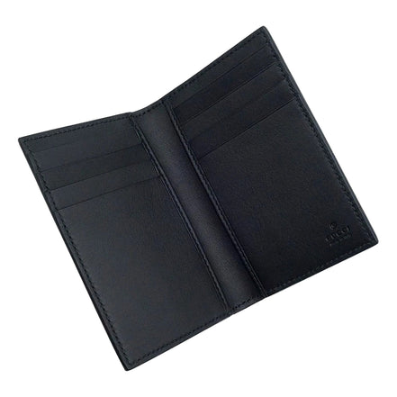 Gucci GG Emblem Black Leather and Canvas Vertical Bifold Wallet - Available at Queen Bee of Beverly Hills