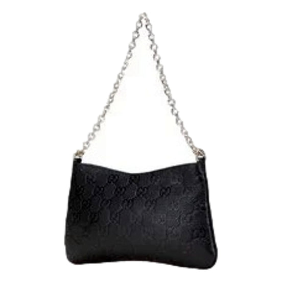 Gucci GG Emblem Black Leather Shoulder Bag Chain Strap available at Queen Bee of Beverly Hills