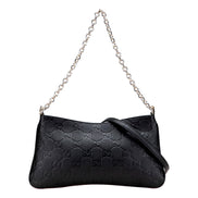Gucci GG Emblem Black Leather Shoulder Bag Chain Strap available at Queen Bee of Beverly Hills